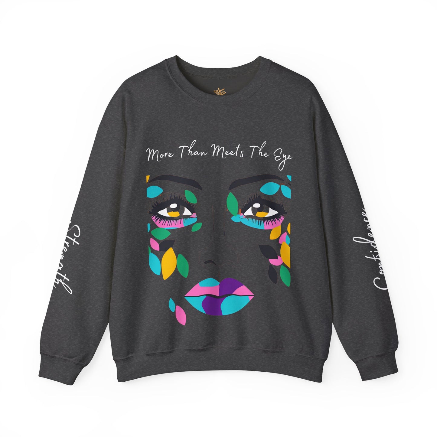 "More Than Meets the Eye" Unisex Heavy Blend™ Crewneck Sweatshirt with Psalm 139:14 and Empowering Sleeve Accents