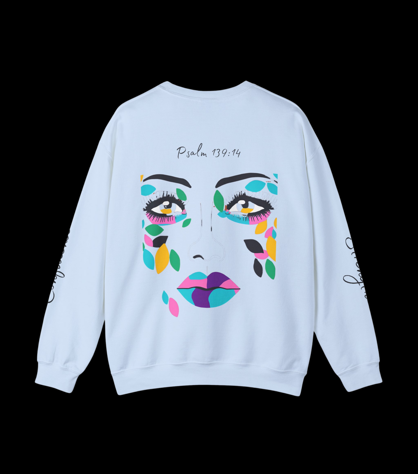 "More Than Meets the Eye" Unisex Heavy Blend™ Crewneck Sweatshirt with Psalm 139:14 and Empowering Sleeve Accents