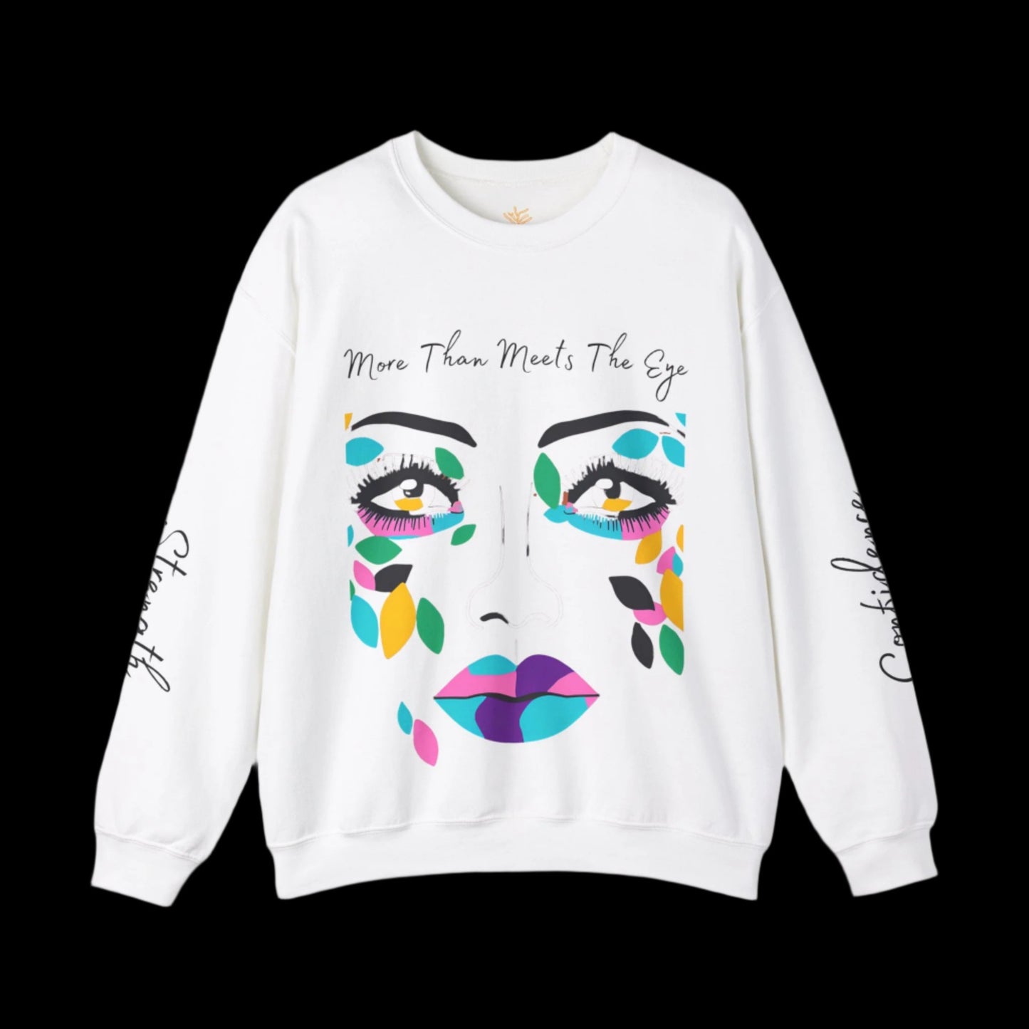 "More Than Meets the Eye" Unisex Heavy Blend™ Crewneck Sweatshirt with Psalm 139:14 and Empowering Sleeve Accents