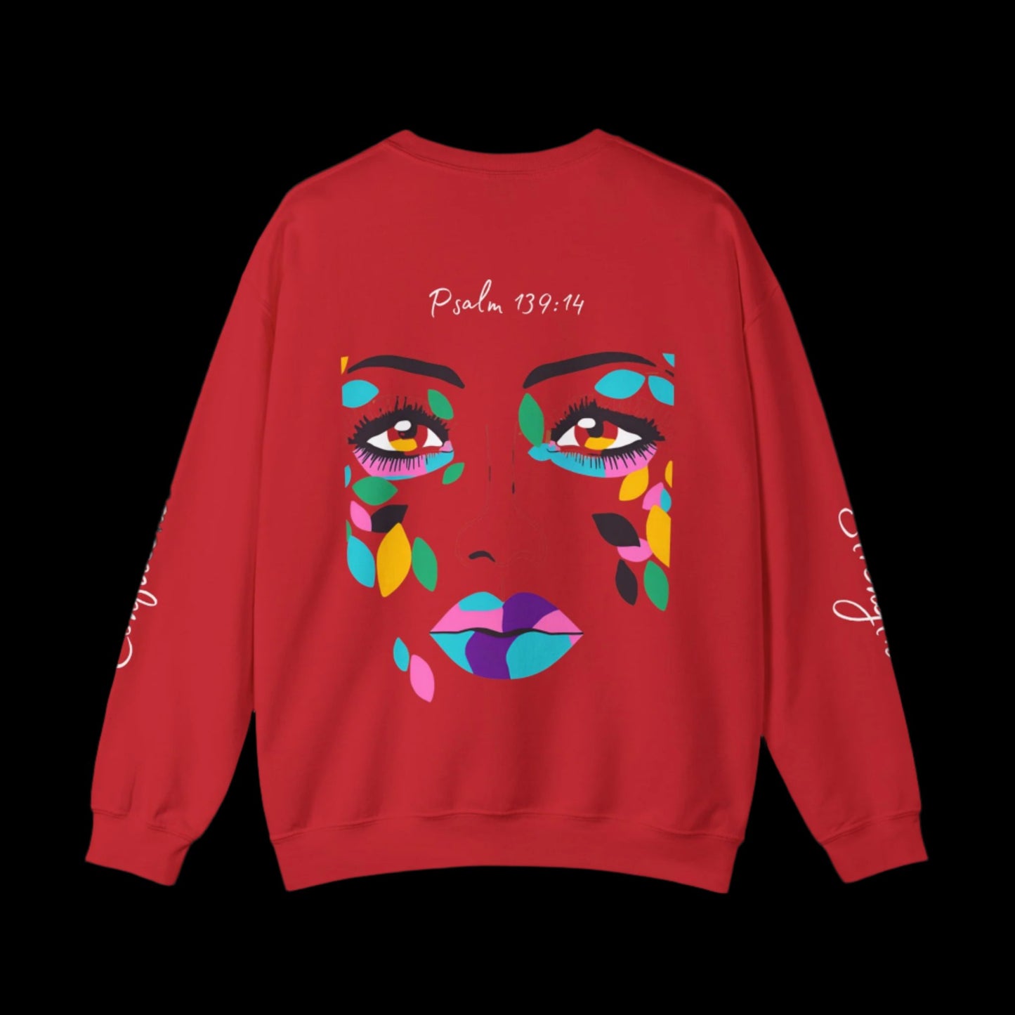 "More Than Meets the Eye" Unisex Heavy Blend™ Crewneck Sweatshirt with Psalm 139:14 and Empowering Sleeve Accents