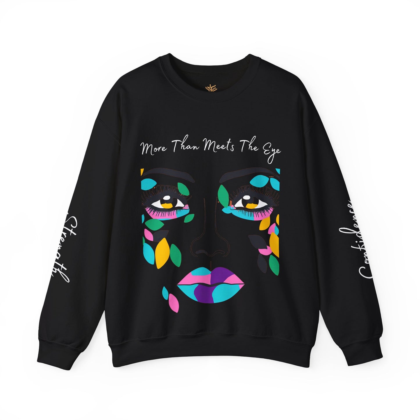"More Than Meets the Eye" Unisex Heavy Blend™ Crewneck Sweatshirt with Psalm 139:14 and Empowering Sleeve Accents