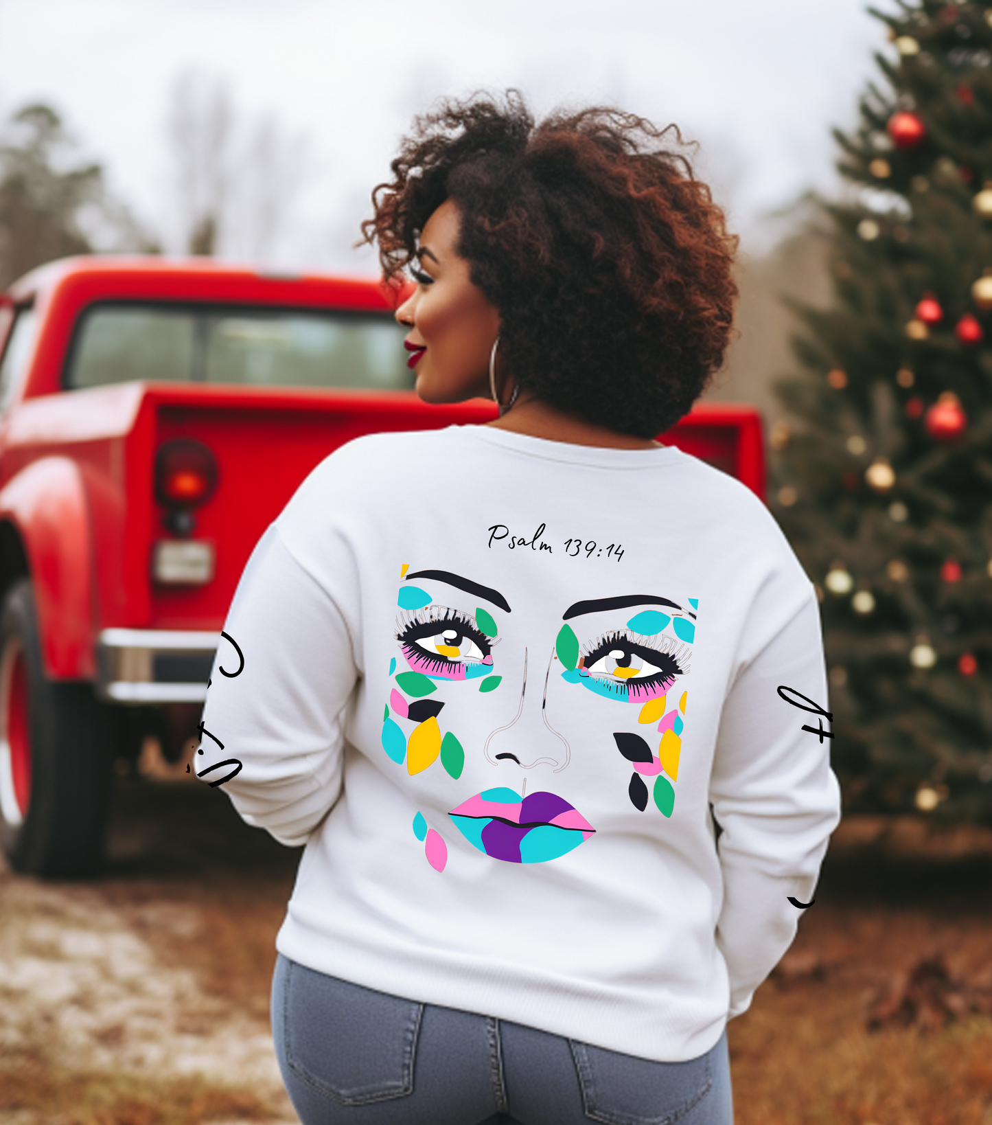 "More Than Meets the Eye" Unisex Heavy Blend™ Crewneck Sweatshirt with Psalm 139:14 and Empowering Sleeve Accents