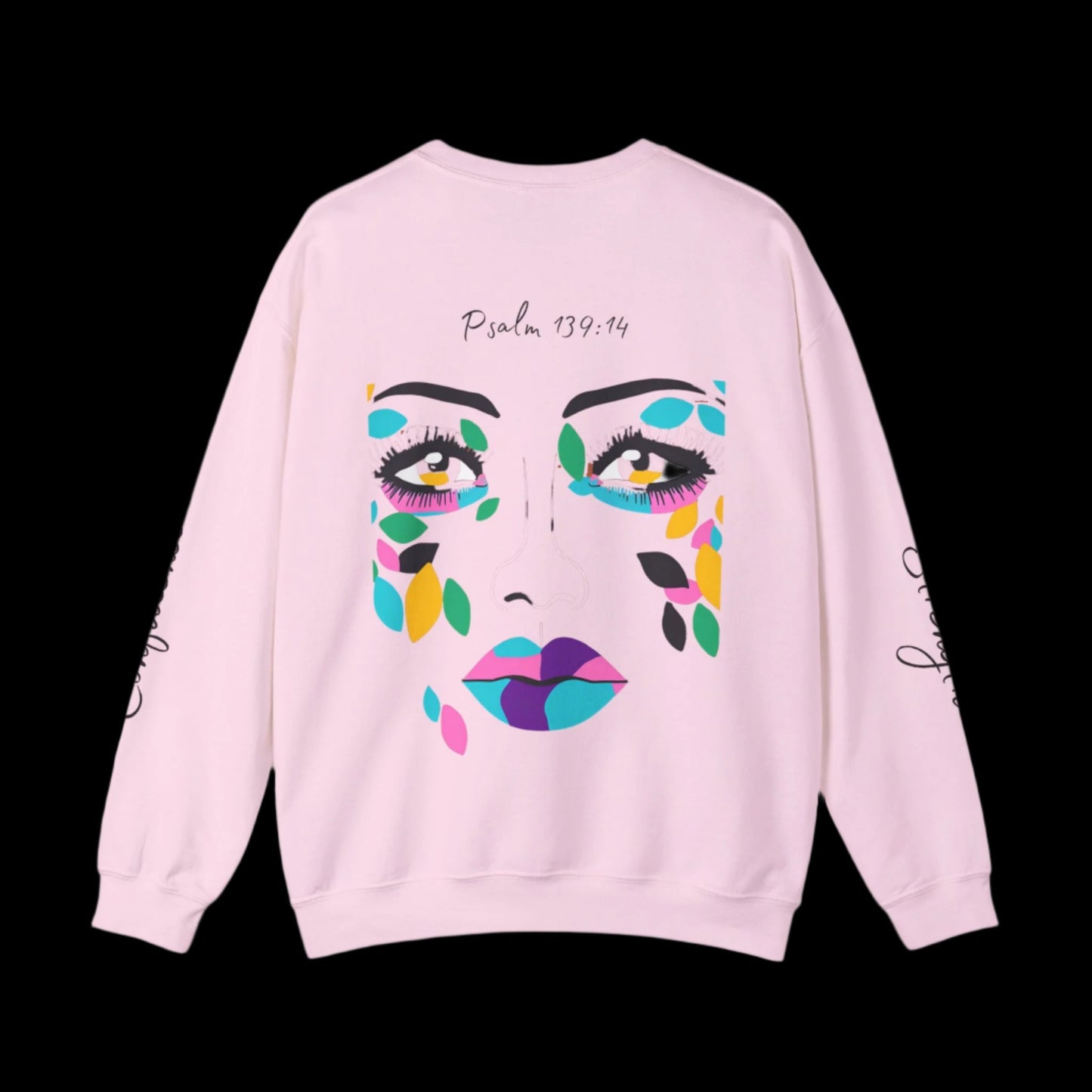 "More Than Meets the Eye" Unisex Heavy Blend™ Crewneck Sweatshirt with Psalm 139:14 and Empowering Sleeve Accents