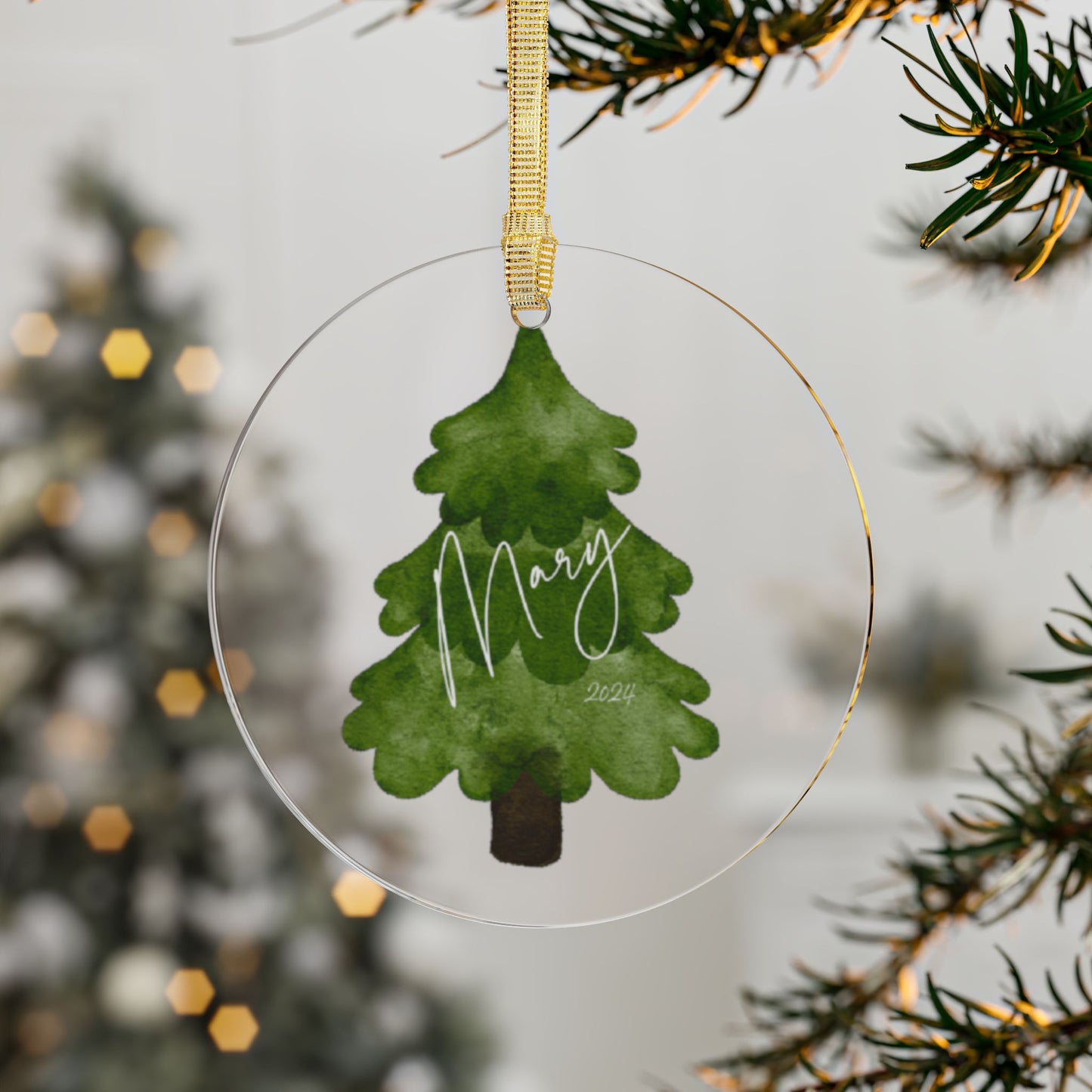 Personalized 2024 Acrylic Christmas Ornament with Green Tree Design – Custom Name