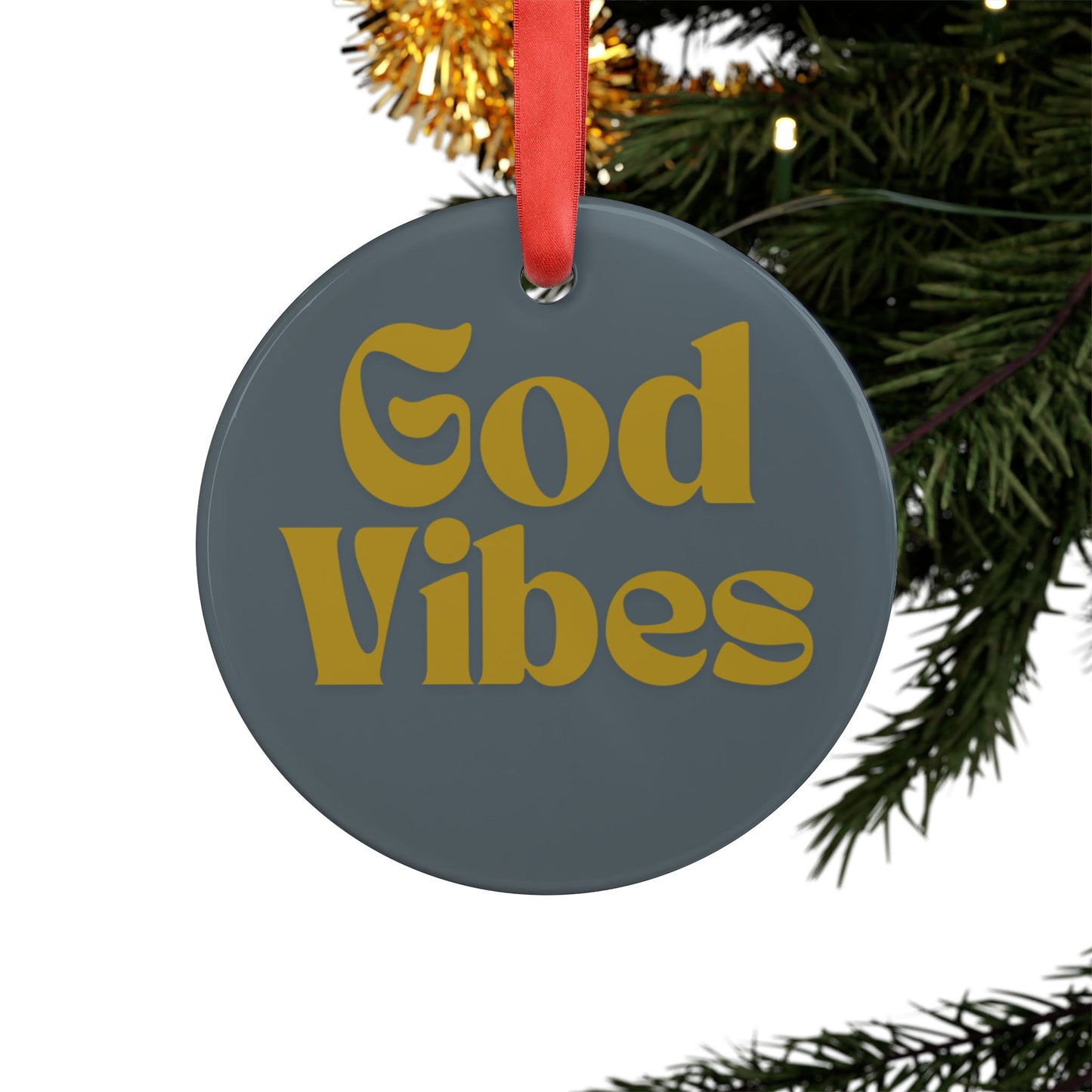 Minimalist "God Vibes" Acrylic Christmas Ornament - Philippians 4:7 on Back