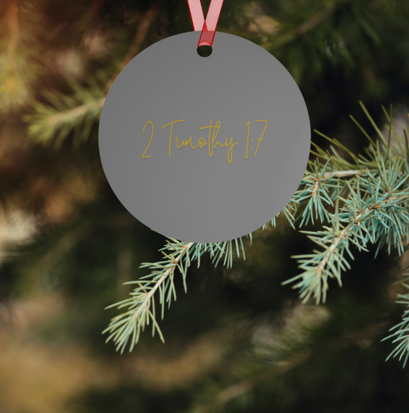 "Fearless" Metal Christmas Ornament with 2 Timothy 1:7 – Inspirational Christian Holiday Décor