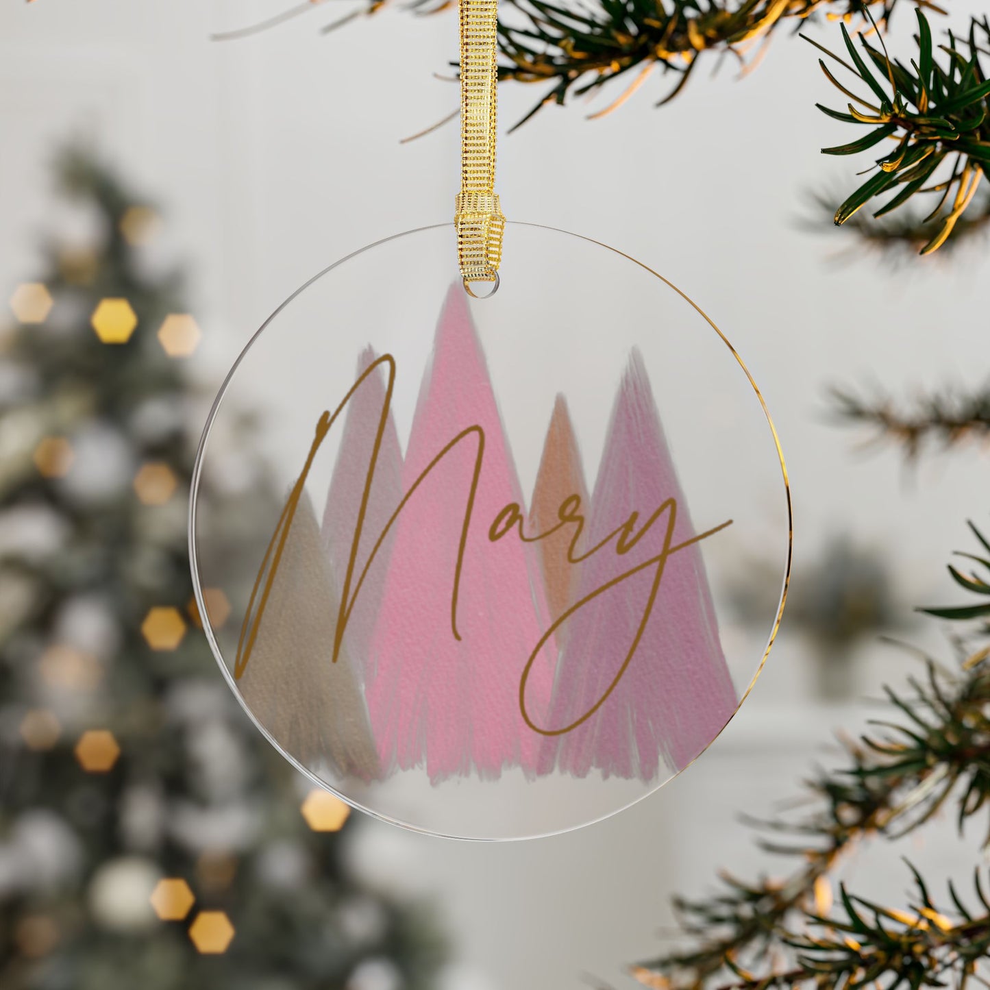 Personalized Acrylic Christmas Ornament with Colorful Tree Design – Custom Name