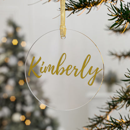 Personalized Clear Acrylic Christmas Ornament with Gold Script Name