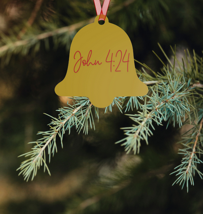 "Worship" Metal Christmas Ornament with John 4:24 – Christian Faith-Based Holiday Décor