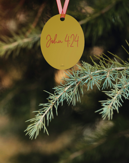 "Worship" Metal Christmas Ornament with John 4:24 – Christian Faith-Based Holiday Décor