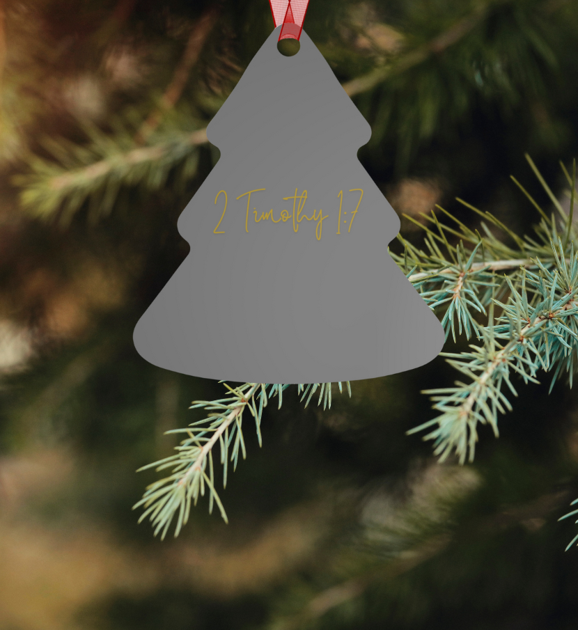 "Fearless" Metal Christmas Ornament with 2 Timothy 1:7 – Inspirational Christian Holiday Décor