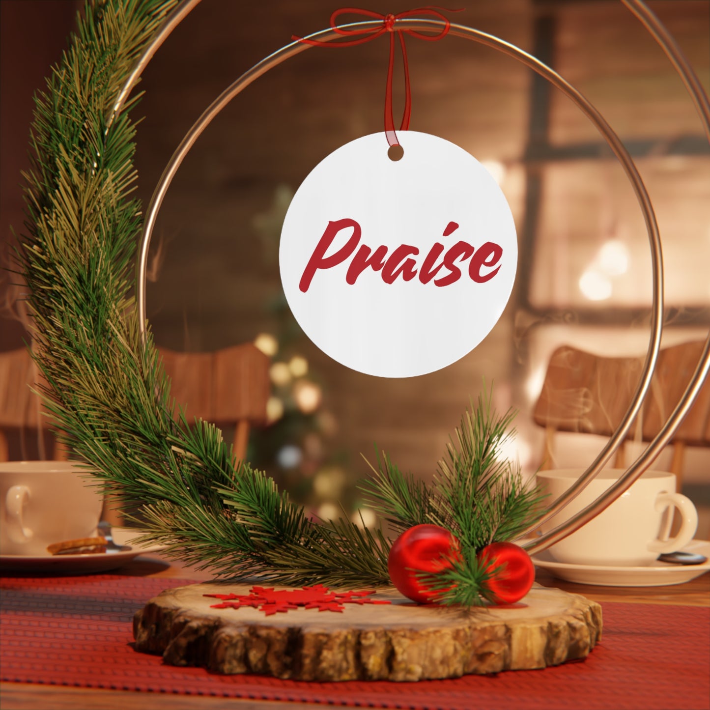 "Praise" Metal Christmas Ornament – Inspirational Faith-Based Holiday Décor