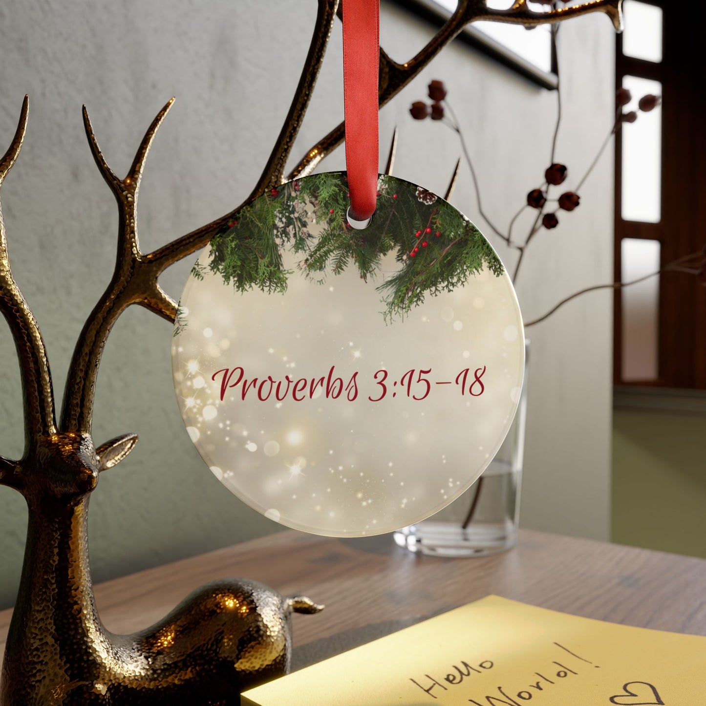 "She is More Precious Than Rubies" Proverbs 3:15-18 Acrylic Christmas Ornament