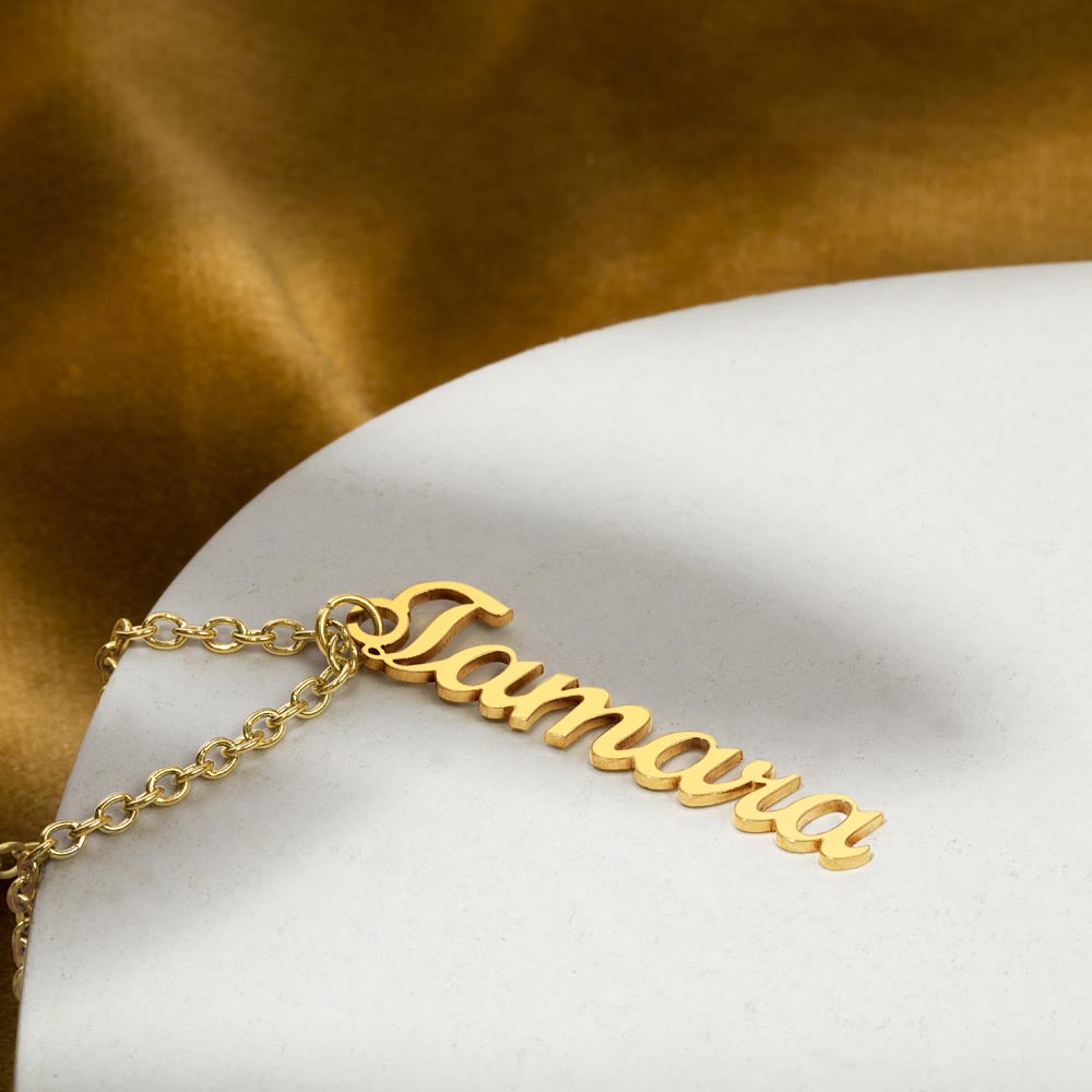 Signature Elegance: Custom Cursive Vertical Name Necklace for Her