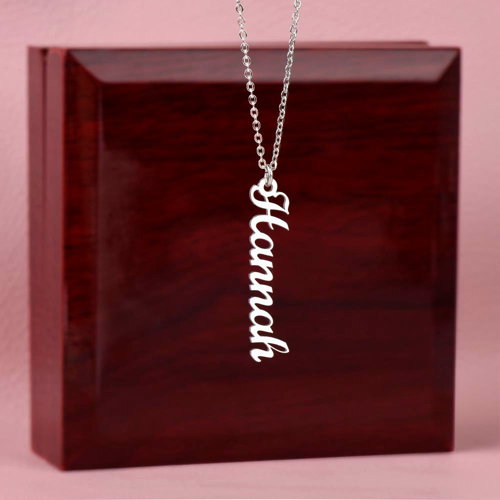 Signature Elegance: Custom Cursive Vertical Name Necklace for Her